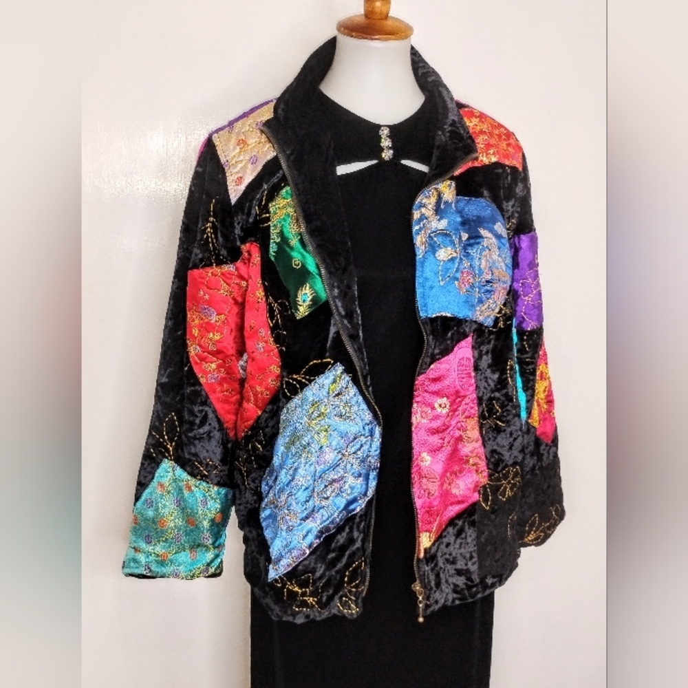 Asian Inspired Patchwork Velvet Jacket - image 7
